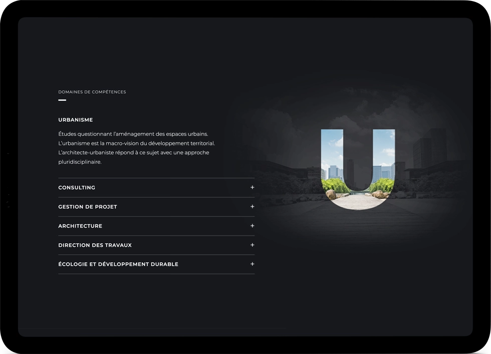 Mockup tablette d'une page web pour un atelier d'architecture