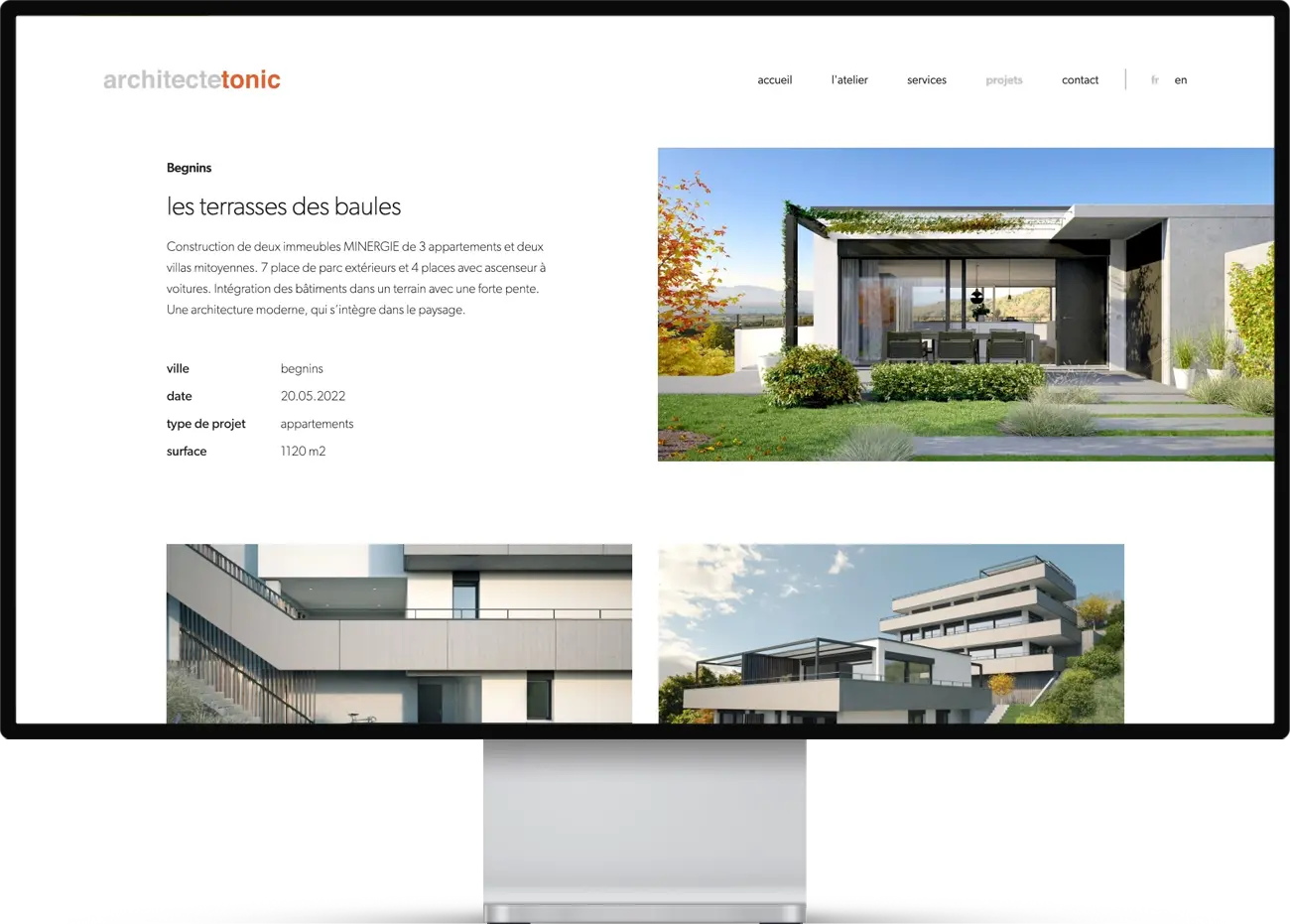 Mockup d'une page web pour un atelier d'architecture