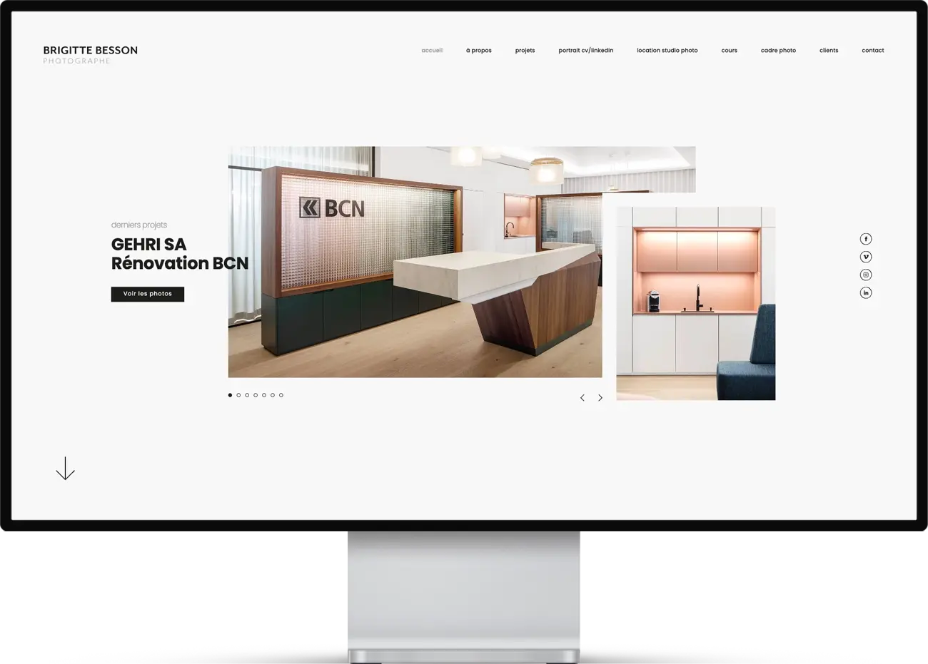 Mockup d'une page web du site de Brigitte Besson, Photographe indépendante située au Mont-sur-Lausanne