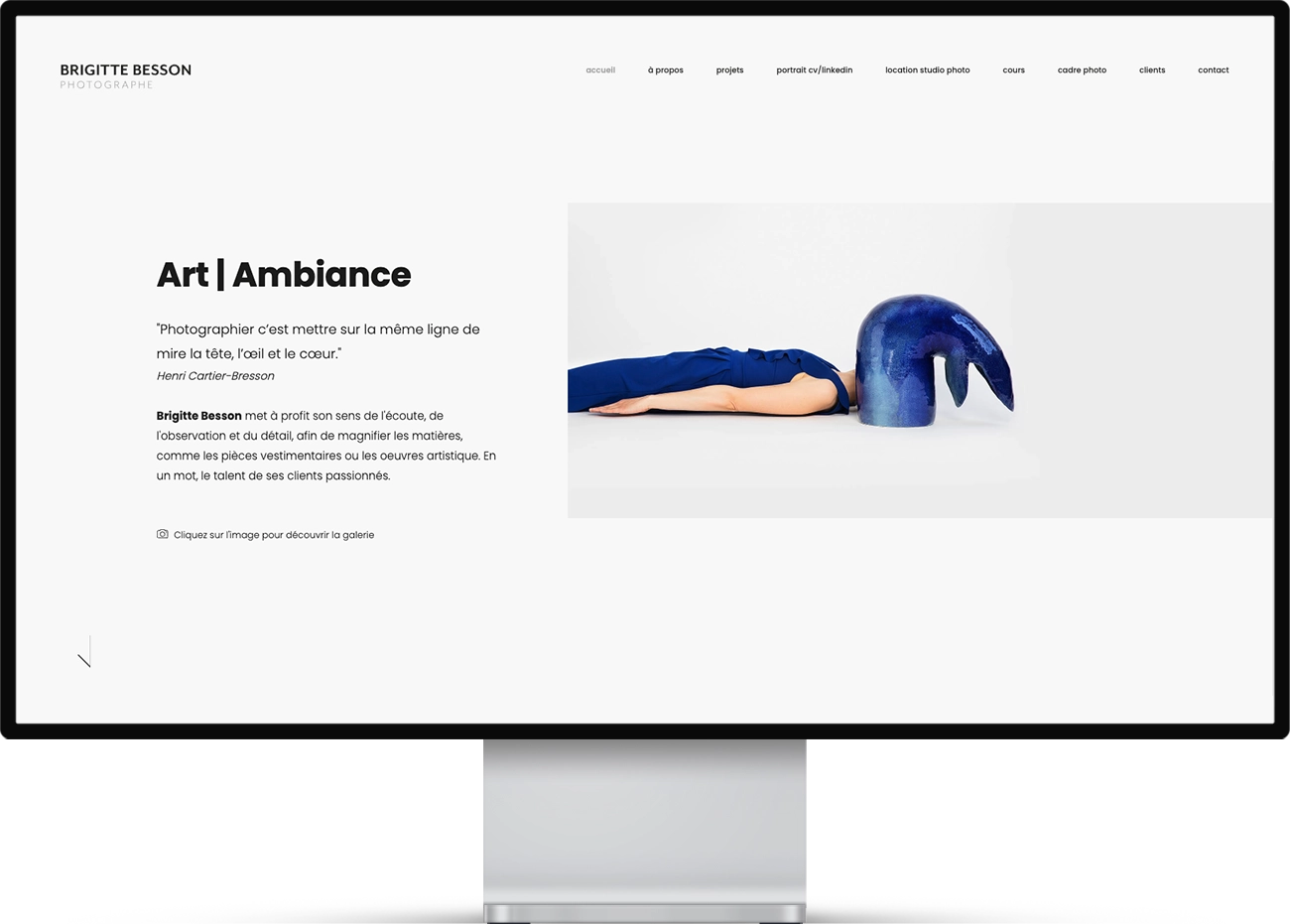 Mockup d'une page web du site de Brigitte Besson, Photographe indépendante située au Mont-sur-Lausanne