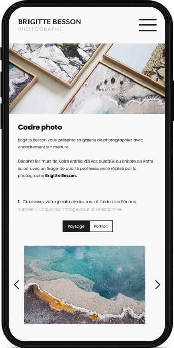 Mockup mobile d'une page web du site de Brigitte Besson, Photographe indépendante située au Mont-sur-Lausanne