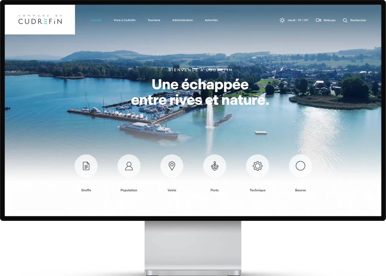 Mockup d'une page web du site de la Commune de Cudrefin