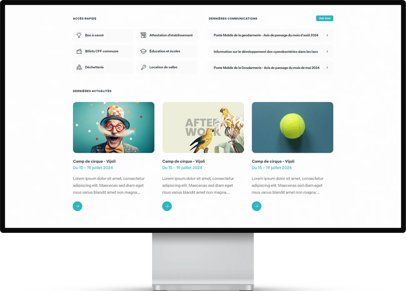 Mockup d'une page web du site de la Commune de Cudrefin