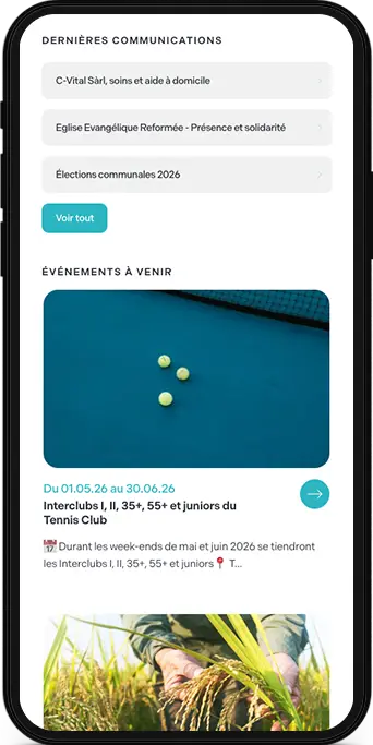 Mockup mobile d'une page web du site de la Commune de Cudrefin