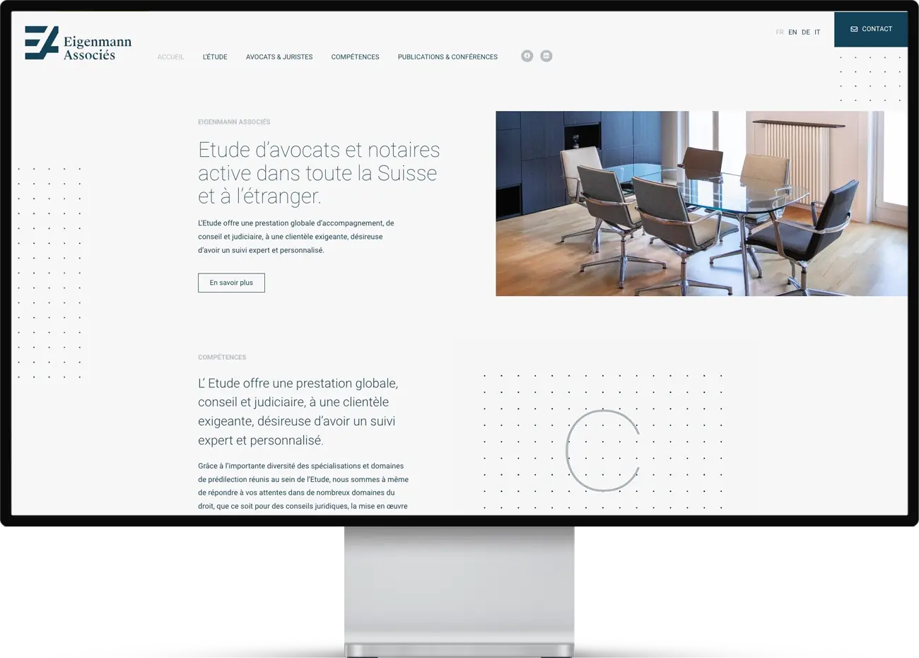Mockup d'une page web du site Eigenmann Associés. Étude d'avocats et notaires à Lausanne.