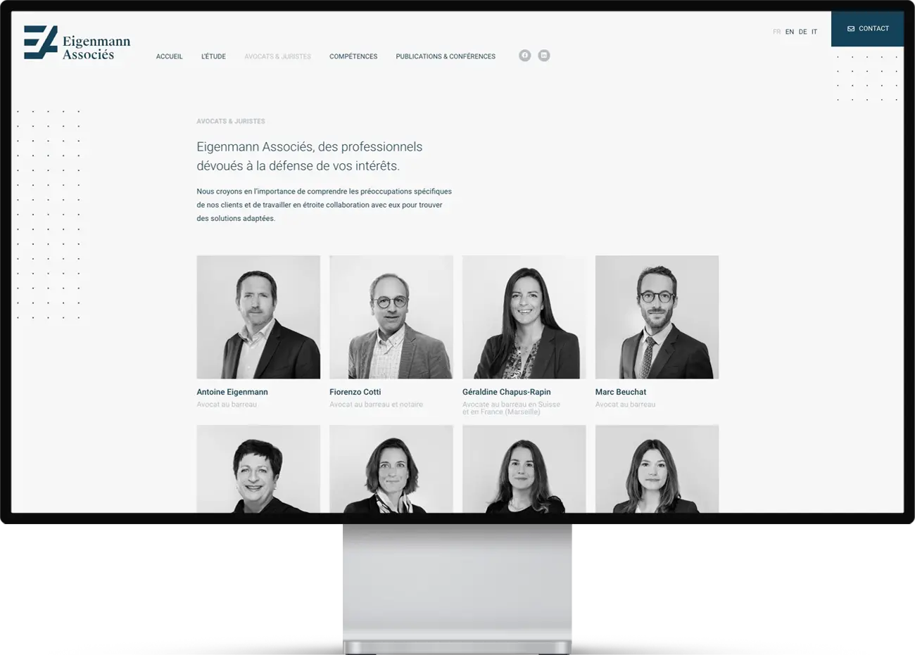 Mockup d'une page web du site Eigenmann Associés. Étude d'avocats et notaires à Lausanne.
