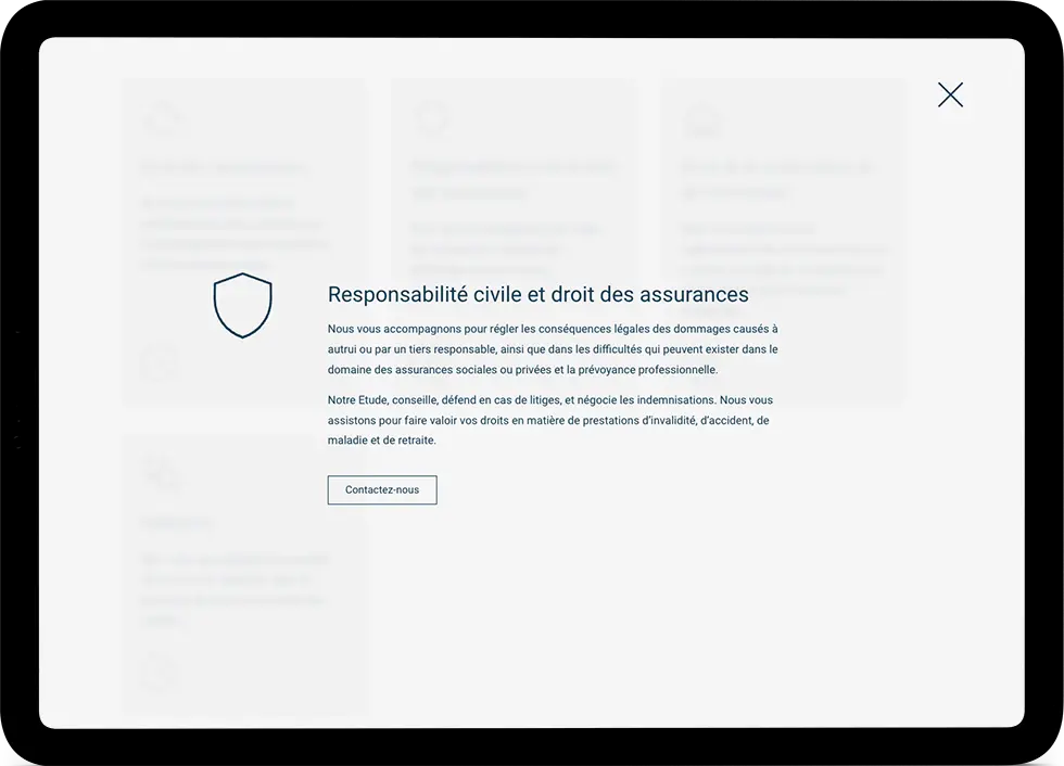 Mockup tablette d'une page web du site Eigenmann Associés. Étude d'avocats et notaires à Lausanne.