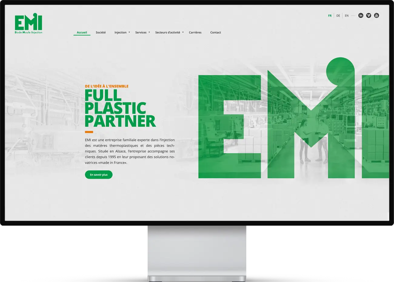 Mockup d'une page web du site EMI Wissler, entreprise industrielle spécialisée dans la plasturgie.