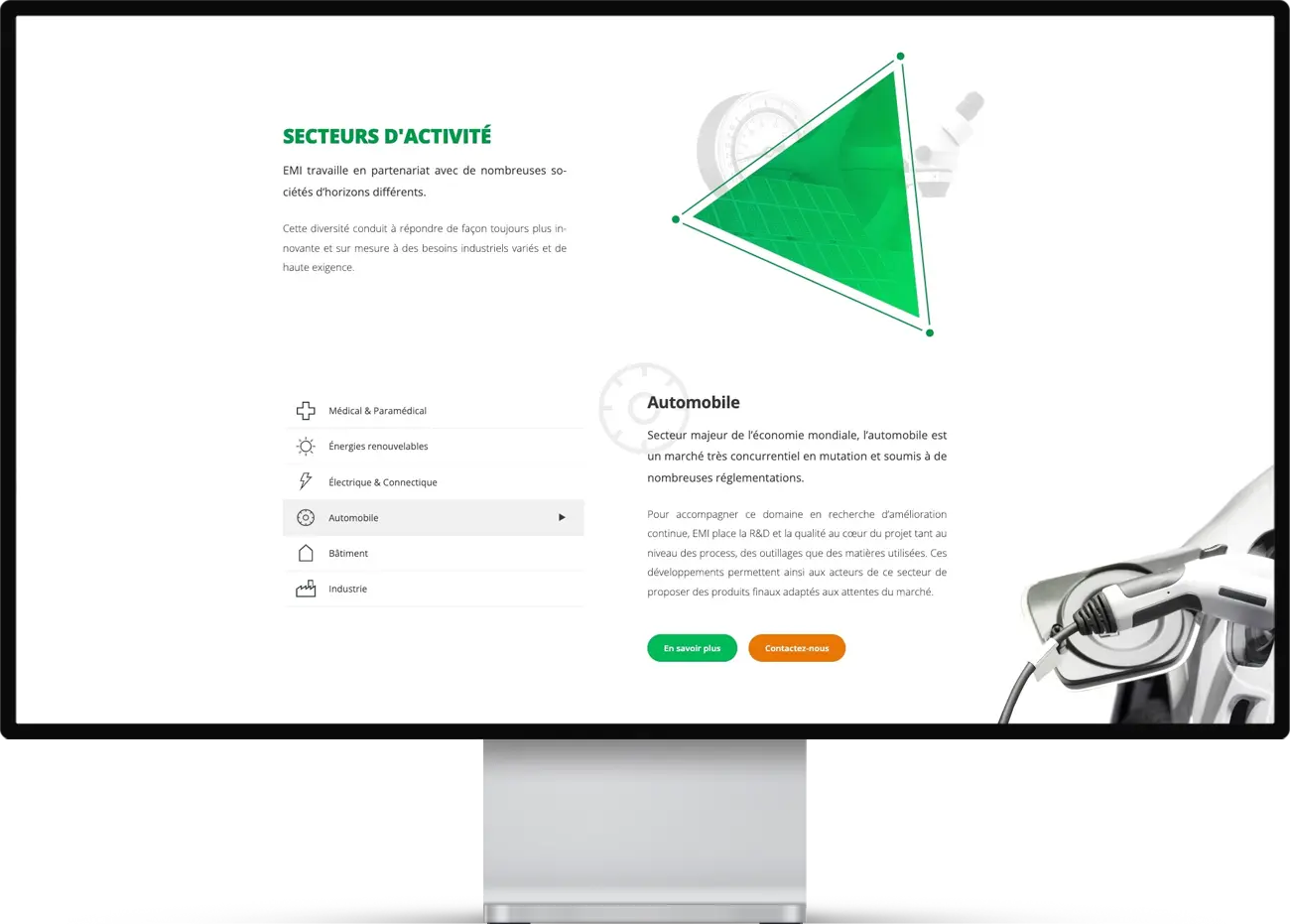 Mockup d'une page web du site EMI Wissler, entreprise industrielle spécialisée dans la plasturgie.