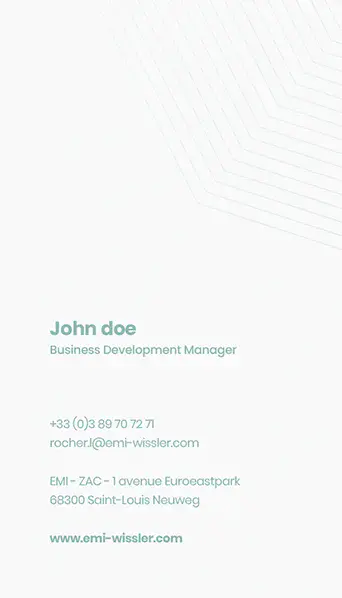Mockup print d'une carte de visite réalisé pour EMI Wissler, entreprise industrielle spécialisée dans la plasturgie.