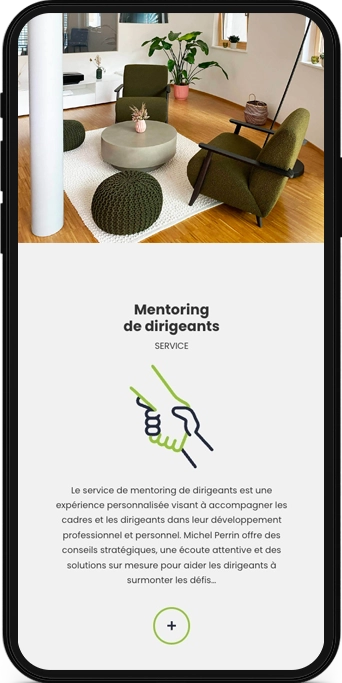 Mockup mobile du site web Intuito, entreprise dédiée à l'accompagnement des dirigeants d'entreprise.