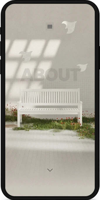 Version mobile de la page À propos du site Keo Kai avec son univers 3D.