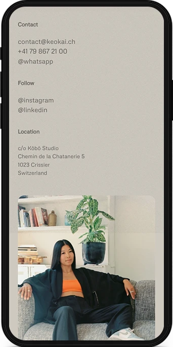 Version mobile de la page contact du site Keo Kai.