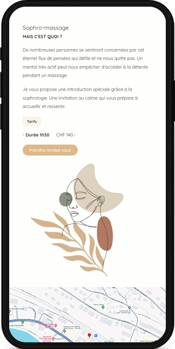 Mockup mobile web du site web Loïse Alix Notin, thérapeute sophrologue certifiée.