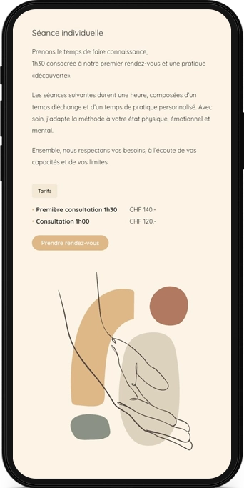 Mockup mobile web du site web Loïse Alix Notin, thérapeute sophrologue certifiée.