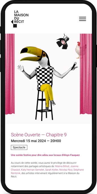 Mockup mobile du site de La Maison du Récit, association culturelle située à Lausanne.