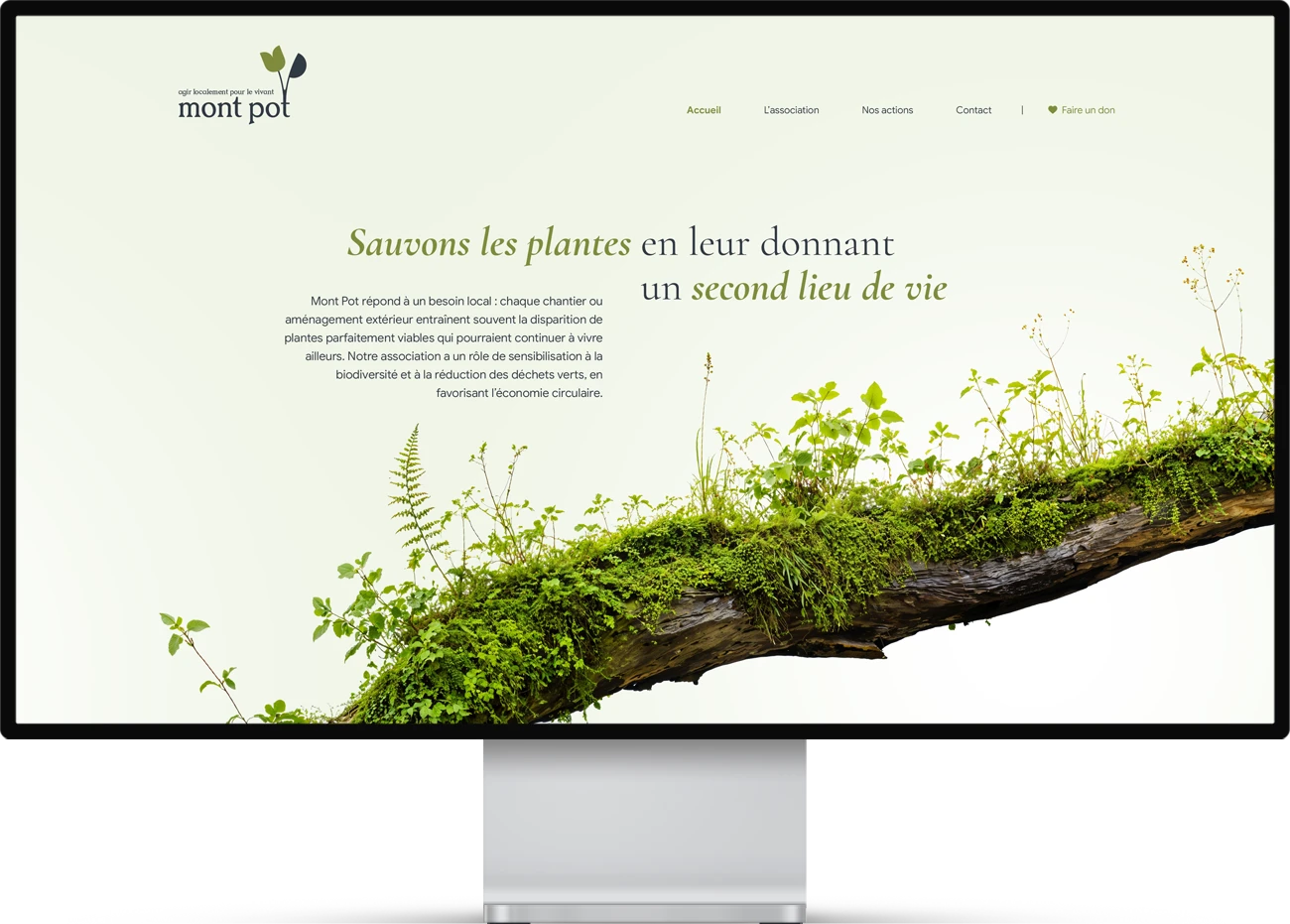 Page d’accueil du site WordPress de Mont Pot présentant la mission de l’association.