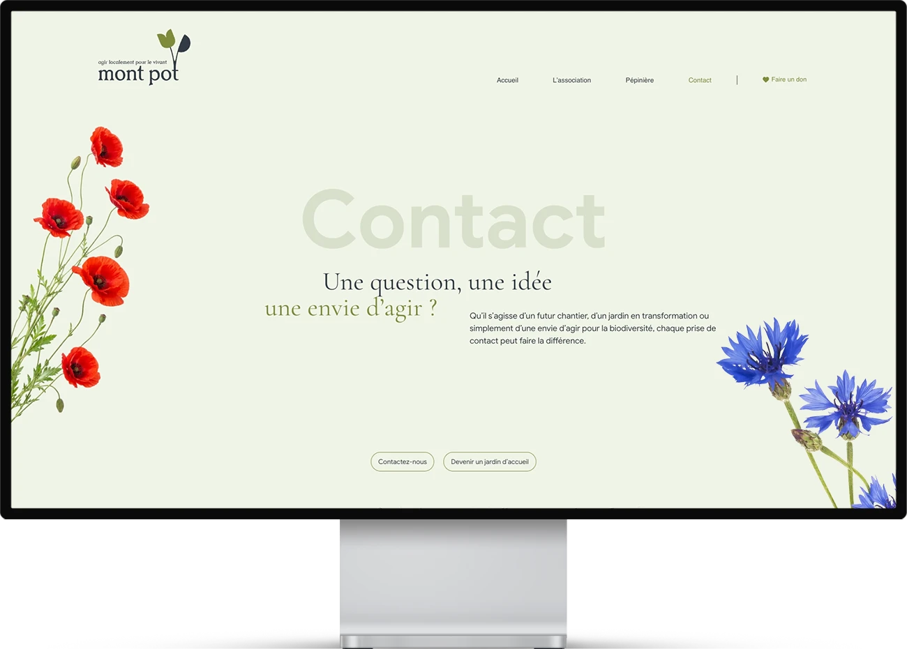 Page de contact du site Mont Pot dans sa version desktop.
