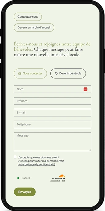 Formulaire de contact du site Mont Pot dans sa version mobile.