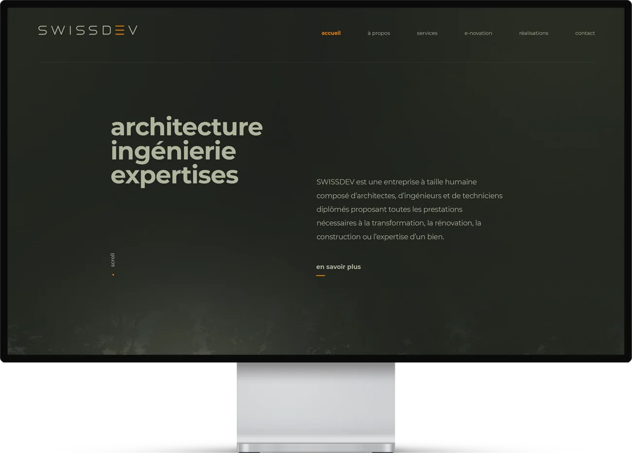 Mockup du site web de Swissdev, Cabinet d'architecture à Nyon en Suisse.