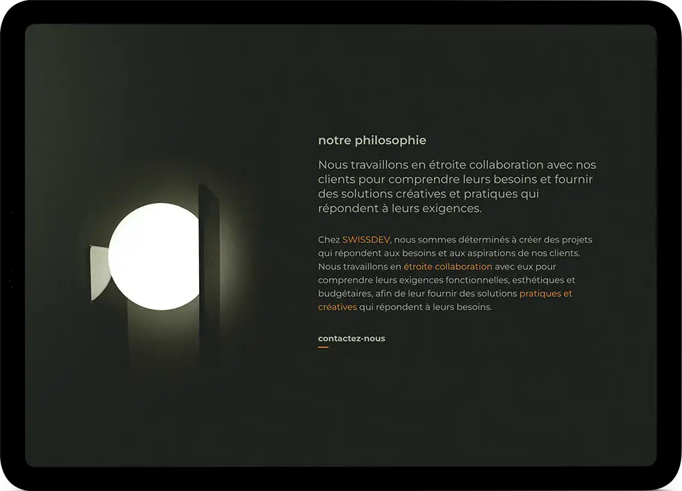 Mockup tablette du site web de Swissdev, Cabinet d'architecture à Nyon en Suisse.