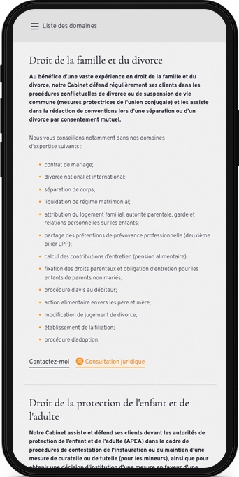 Mockup mobile du site web de Vaney Avocat, avocat au Mont-sur-Lausanne.