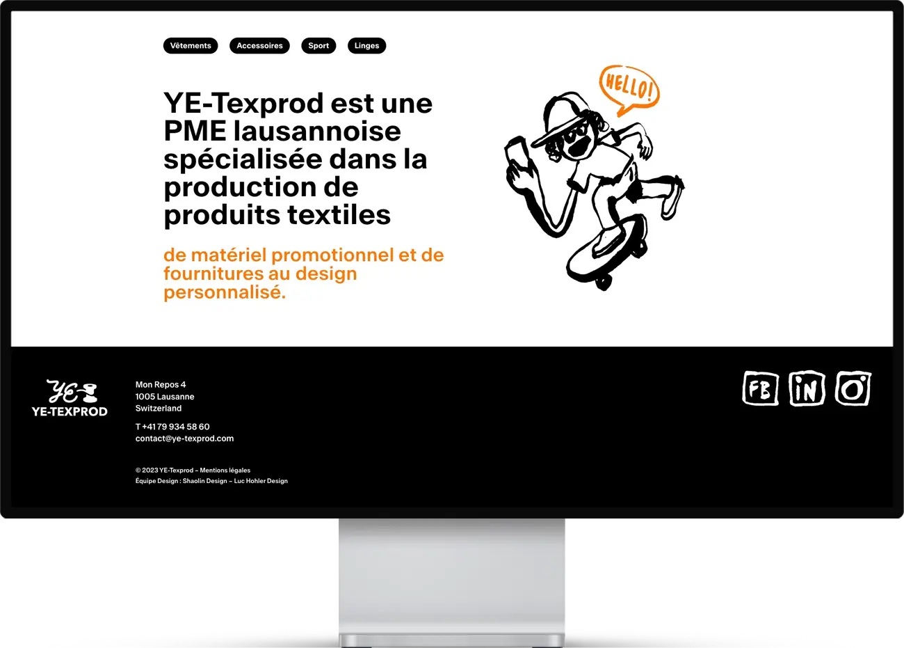 Mockup du site web de YE-Texprod, PME lausannoise spécialisée dans la production de produits textiles.